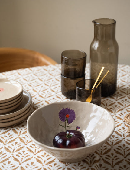 Bowl Flower Purple Stoneware Beige - Things I Like Things I Love