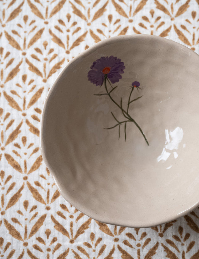 Bowl Flower Purple Stoneware Beige - Things I Like Things I Love