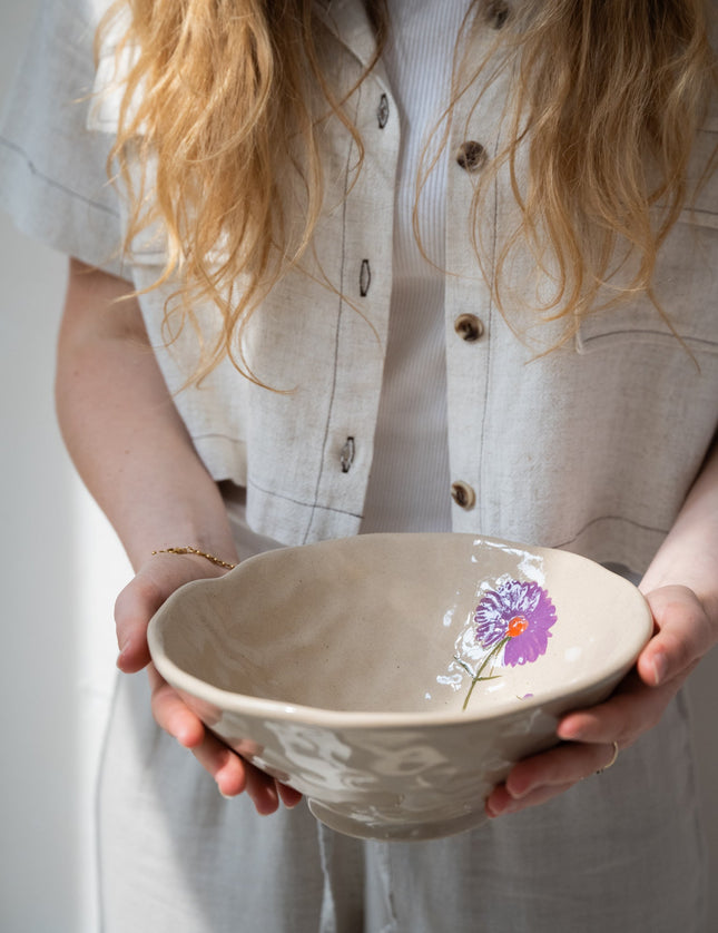 Bowl Flower Purple Stoneware - Things I Like Things I Love