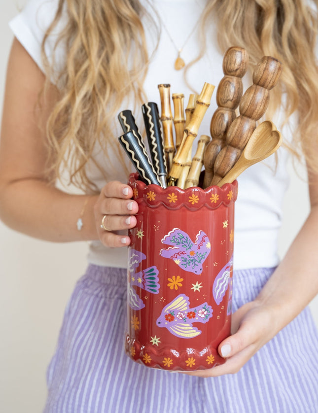 Cutlery Jar/Vase Purple Birds - Things I Like Things I Love