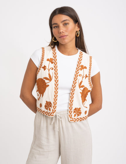 Ella Gilet Flower White Rust One Size - Things I Like Things I Love