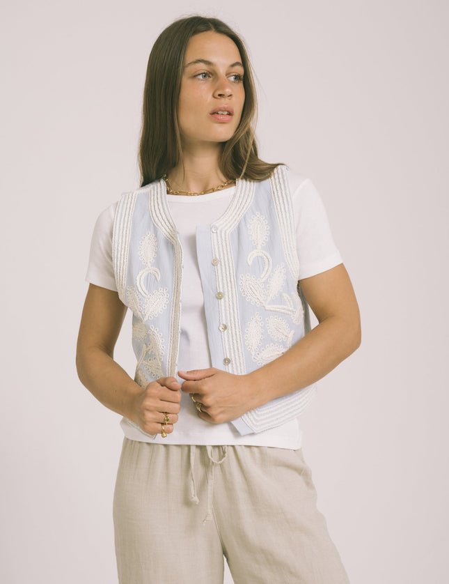 Polly Gilet Embroidery Light Blue - Things I Like Things I Love