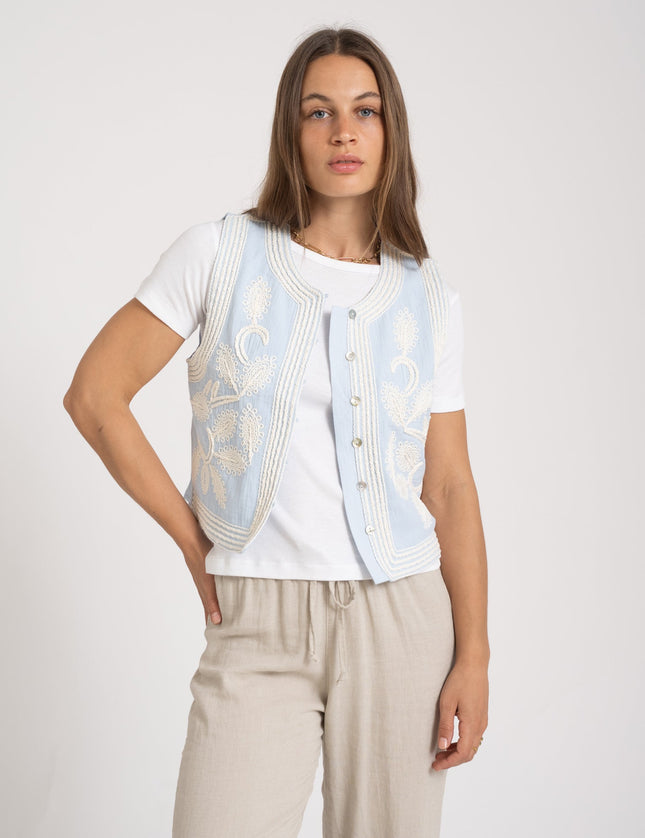 Polly Gilet Embroidery Light Blue - Things I Like Things I Love