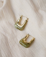 SET OF 2 - Statement Earrings Ayla Green Gold