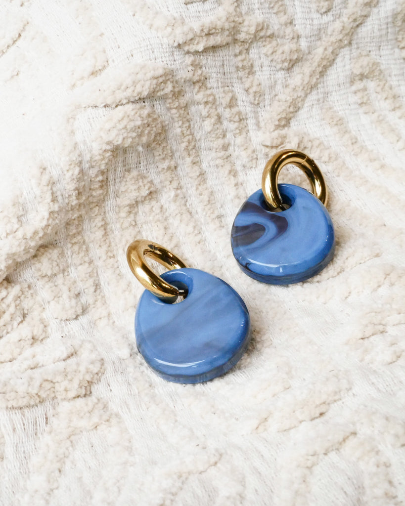 SET OF 2 - Statement Earrings Drop Blue Gold - Things I Like Things I Love