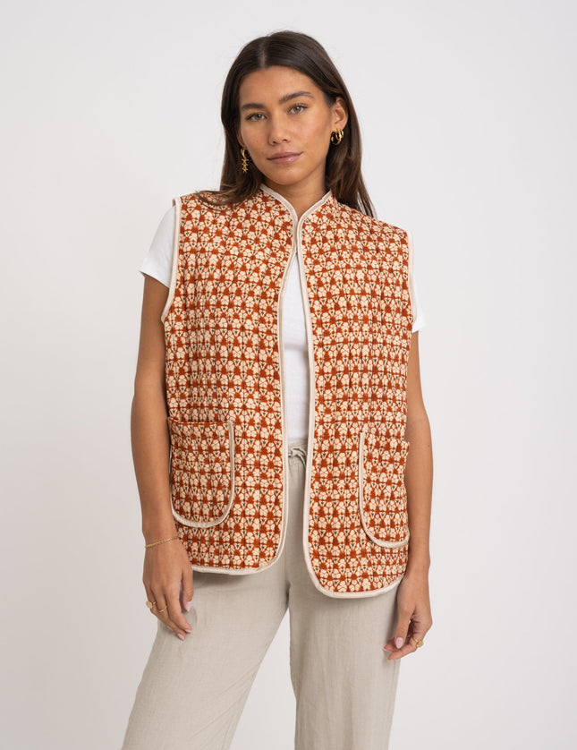 TILTIL Abi Gilet Rust Beige Print One Size - Things I Like Things I Love