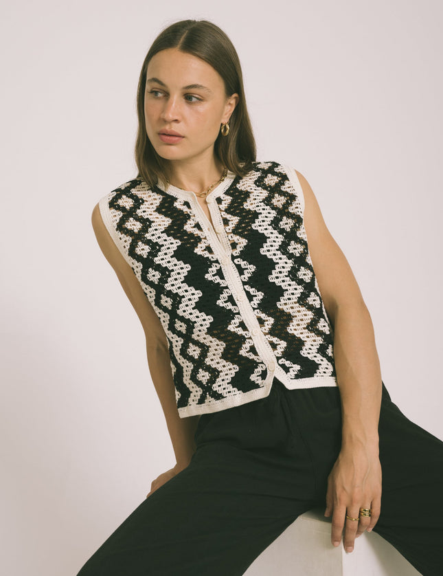 TILTIL August Crochet Top Black White Pattern One Size - Things I Like Things I Love