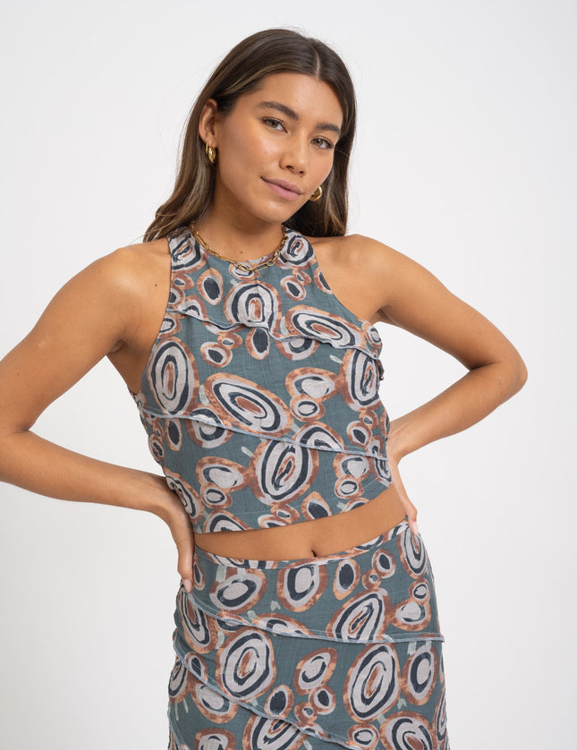 TILTIL Elin Crop Top Swirl Ocean Old Rose Print - Things I Like Things I Love