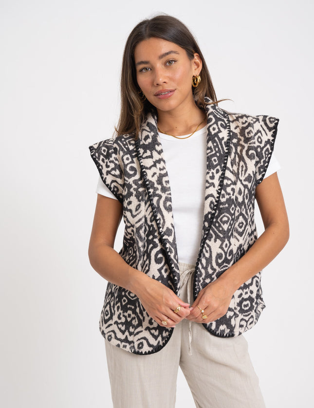 TILTIL Emi Gilet Black White Print One Size - Things I Like Things I Love