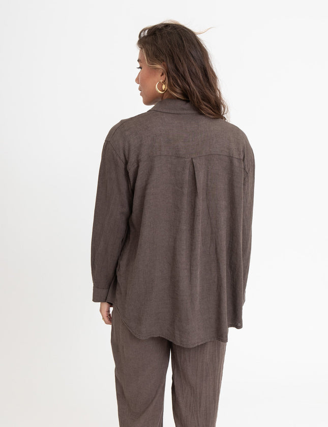 TILTIL Mia Blouse Linen Brown One Size - Things I Like Things I Love
