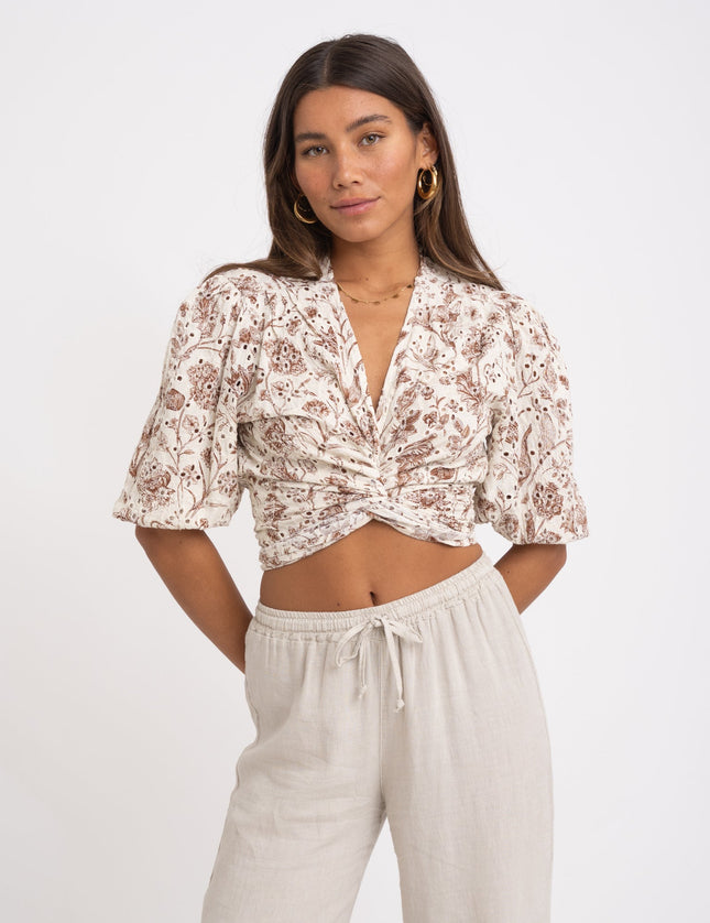 TILTIL Moony Top Embroidery Cream Brown - Things I Like Things I Love