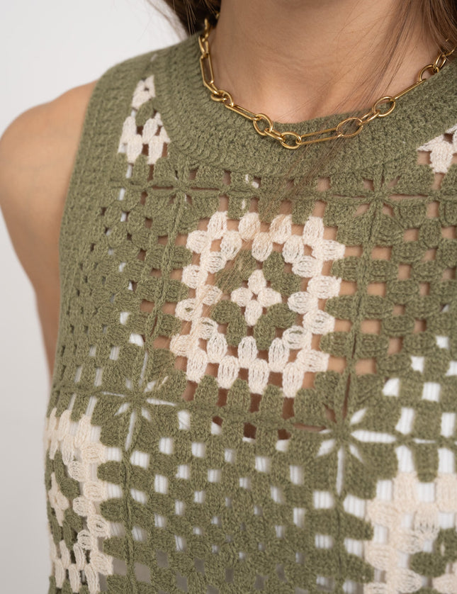 TILTIL Senna Crochet Flower Top Olive One Size - Things I Like Things I Love