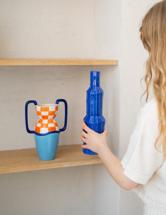 Vase Checked Orange /Azul - Things I Like Things I Love