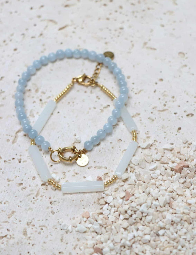 Bracelet Light Blue Beads Gold - Things I Like Things I Love
