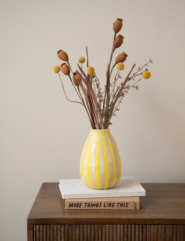 Hand Painted Vase Stripes Yellow - Things I Like Things I Love