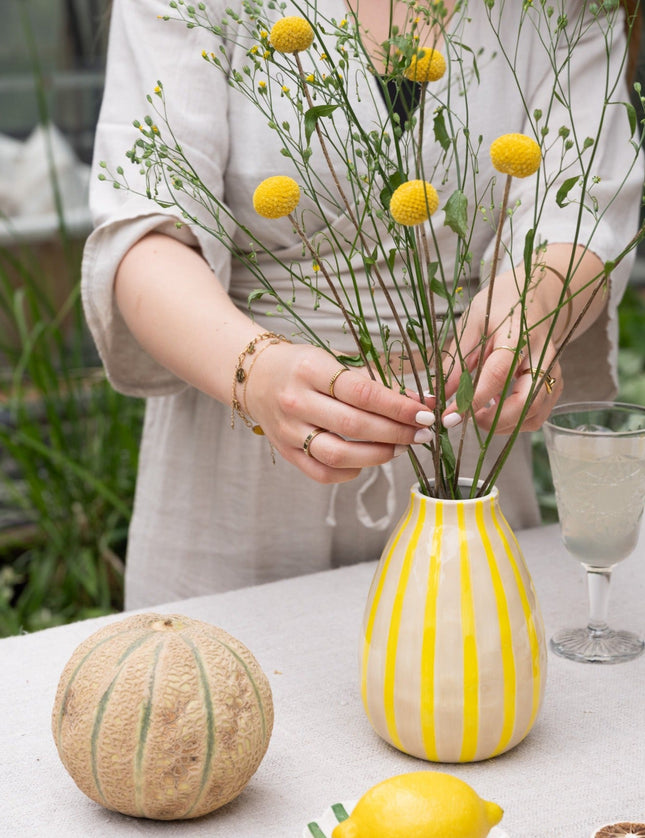 Hand Painted Vase Stripes Yellow - Things I Like Things I Love