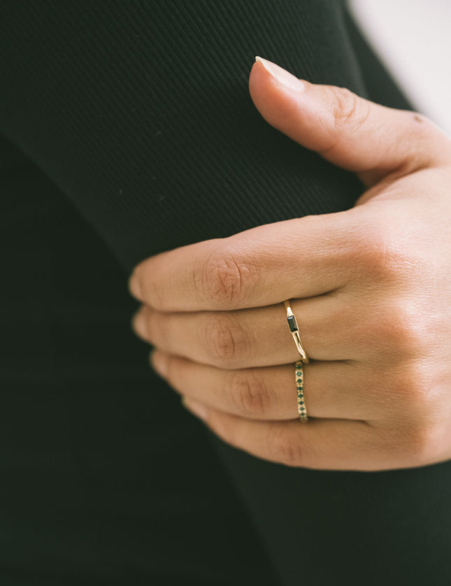 Ring Gold Small Black Glass Stone - Things I Like Things I Love