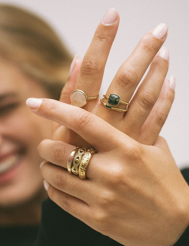 Ring Small Green Glass Stone Gold - Things I Like Things I Love