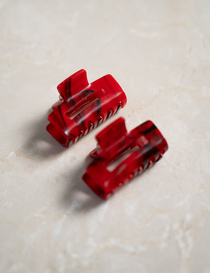 SET OF 2 - Hair Claw Clip Mini Square Red - Things I Like Things I Love