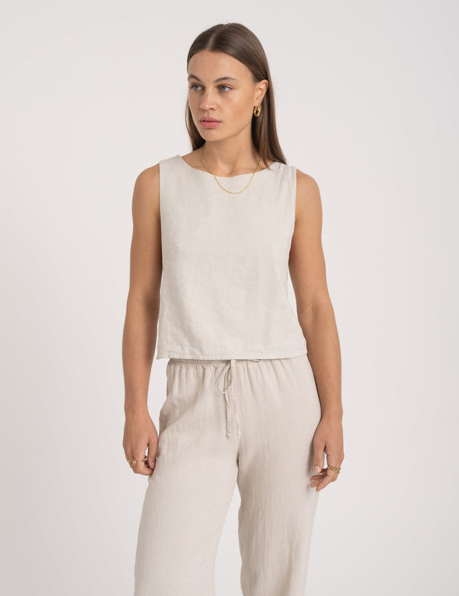 TILTIL Clara Linen Cross Back Top Beige - Things I Like Things I Love