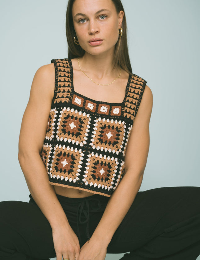 TILTIL Freya Crochet Top Black Brown One Size - Things I Like Things I Love