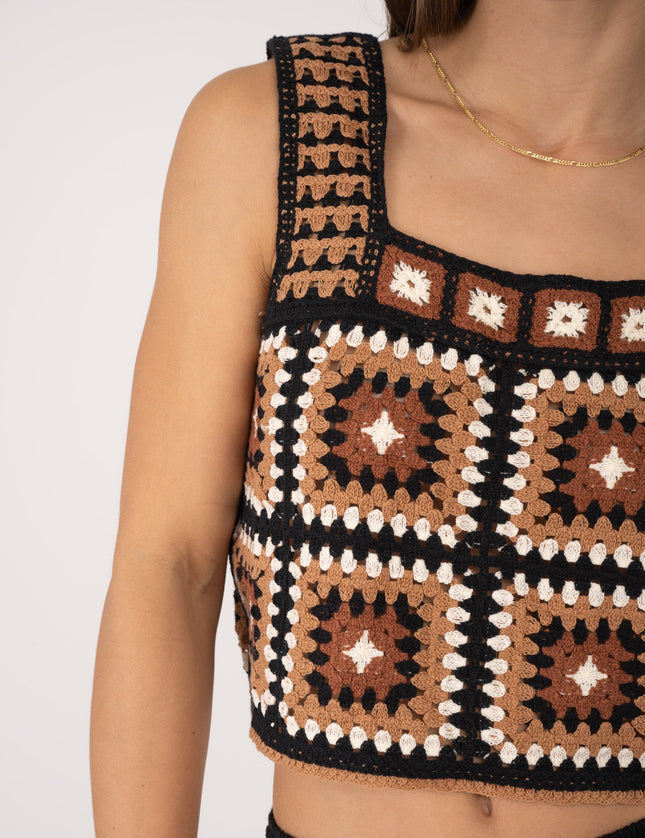 TILTIL Freya Crochet Top Black Brown One Size - Things I Like Things I Love
