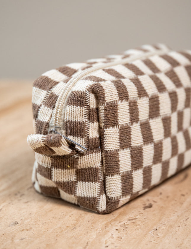 TILTIL Make Up Bag / Pencil Case Checked Brown - Things I Like Things I Love