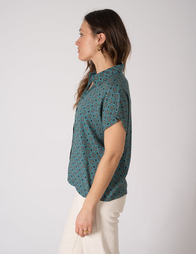 TILTIL Olive Blouse Petrol Print - Things I Like Things I Love