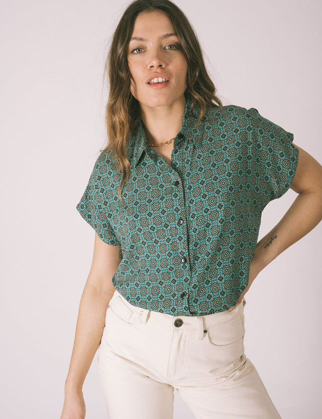 TILTIL Olive Blouse Petrol Print - Things I Like Things I Love