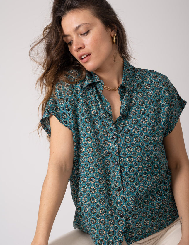 TILTIL Olive Blouse Petrol Print - Things I Like Things I Love